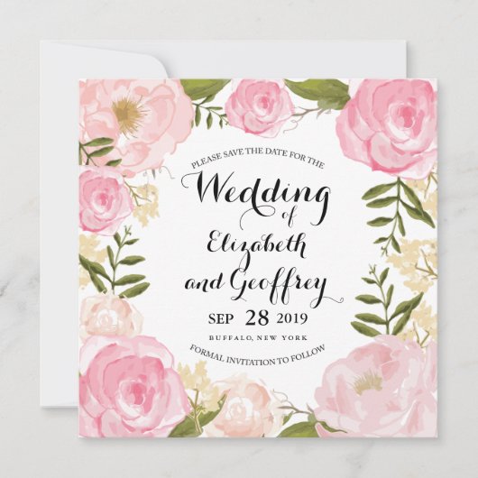 Modern  Roze Floral sparen de Datum Save The Date (Voorkant)