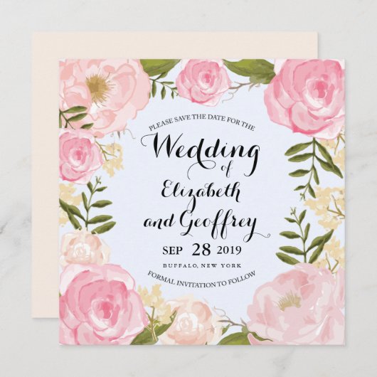 Modern  Roze Floral sparen de Datum Save The Date (Voorkant / Achterkant)