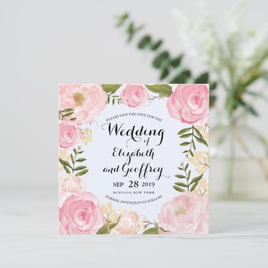 Modern  Roze Floral sparen de Datum Save The Date (Staand voorkant)