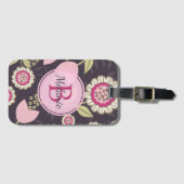 Modern roze Floral Tulip Patroon op maat Bagagelabel (Voorkant (horizontaal))