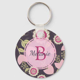 Modern roze Floral Tulip Patroon op maat Sleutelhanger