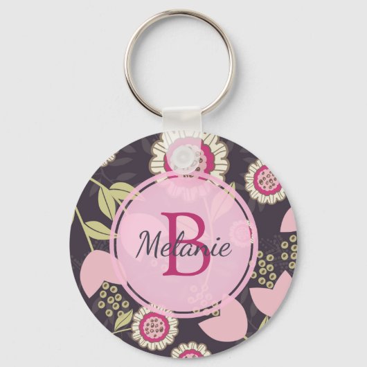 Modern roze Floral Tulip Patroon op maat Sleutelhanger (Voorkant)