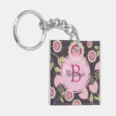 Modern roze Floral Tulip Patroon op maat Sleutelhanger (Voorkant Links)