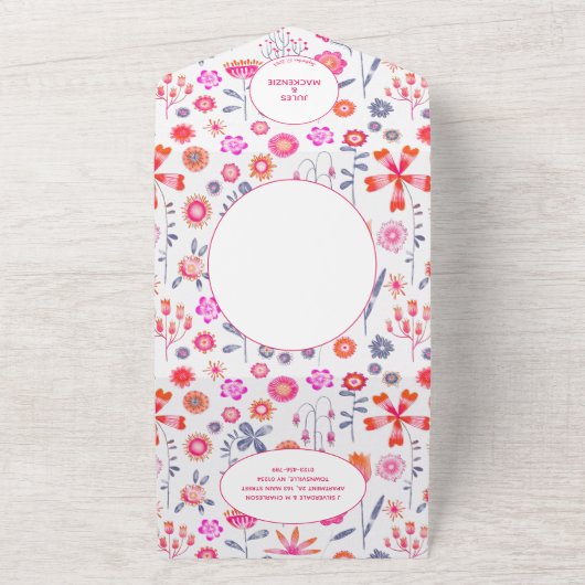 Modern roze flower garden boho Wedding All In One Uitnodiging (Buitenkant)