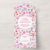 Modern roze flower garden boho Wedding All In One Uitnodiging (Binnen)