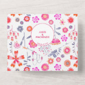 Modern roze flower garden boho Wedding All In One Uitnodiging (Achterkant)