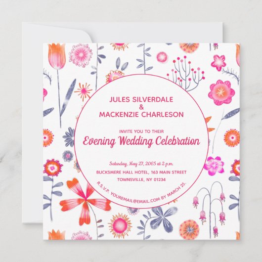 Modern roze flower tuin Boho Evening Kaart (Voorkant)