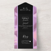 Modern Roze Folie Zwart Glanzend Bruiloft All In One Uitnodiging (Binnen)