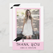 Modern Roze Foto Afstuderen Bedankkaart (Voorkant / Achterkant)