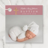 Modern roze foto meisje doop dank u bedankjes labels (Voorkant)