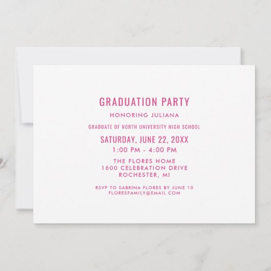 Modern, roze, geborsteld script Afstuderen Foto Kaart (Achterkant)