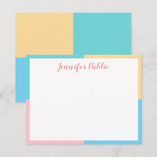 Modern roze geel blauw groen handschrift notitiekaartje (Voorkant / Achterkant)