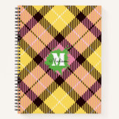 Modern roze geel Tartan Aangepast monogram script Notitieboek (Voorkant)