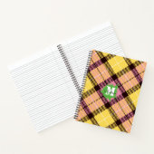 Modern roze geel Tartan Aangepast monogram script Notitieboek (Binnen)