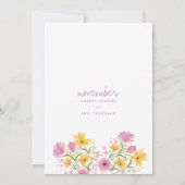 Modern roze geel waterverf bloemenbruiloft kaart (Achterkant)