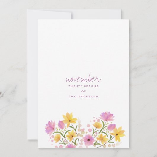 Modern roze geel waterverf bloemenbruiloft kaart (Achterkant)