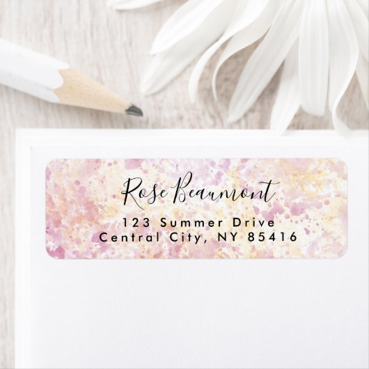 Modern Roze Geel Waterverf Script Adreslabel Etiket (Insitu)