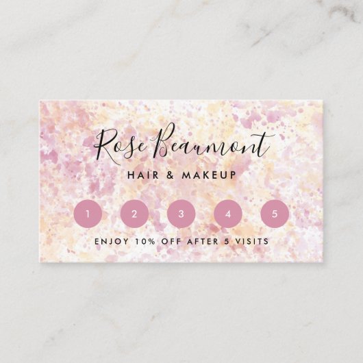 Modern Roze Geel Waterverf Script Loyalty Kaart Visitekaartje (Voorkant)