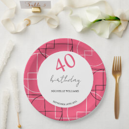 Modern roze geo patroon papieren bordje