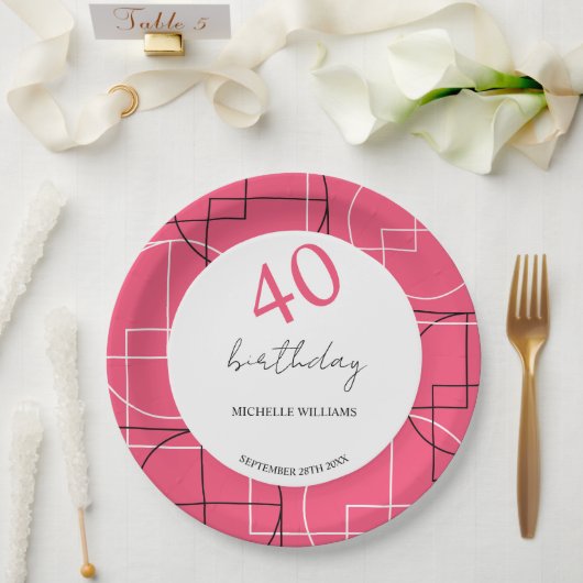 Modern roze geo patroon papieren bordje (Huwelijk)