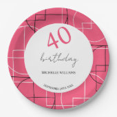 Modern roze geo patroon papieren bordje (Voorkant)