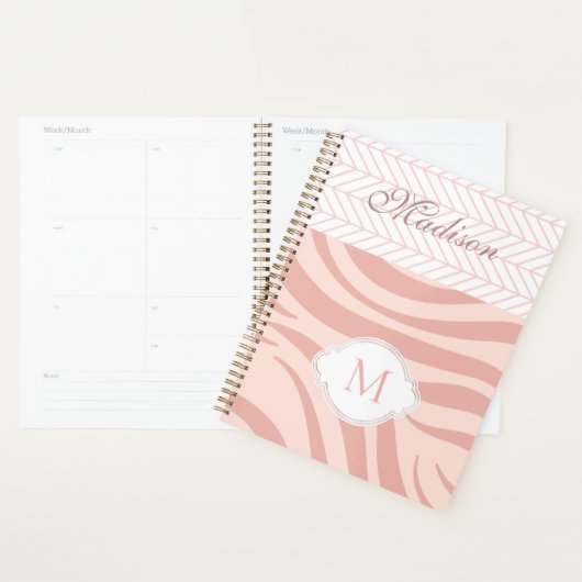 Modern roze Geometric Zebra Trendy Monogram Planner (Display)