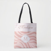 Modern roze Geometric Zebra Trendy Monogram Tote Bag (Voorkant)