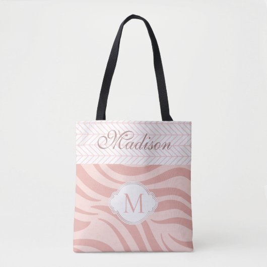 Modern roze Geometric Zebra Trendy Monogram Tote Bag (Voorkant)