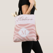 Modern roze Geometric Zebra Trendy Monogram Tote Bag (Dichtbij)