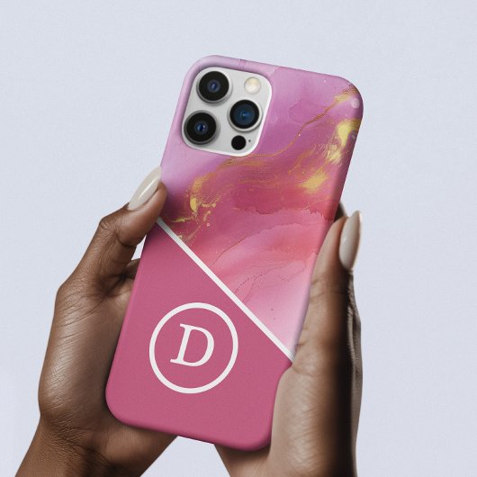 Modern roze geometrisch monogram Case-Mate iPhone case