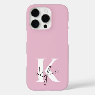 Modern roze gepersonaliseerde monogram naam - iPhone 16 pro hoesje