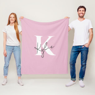 Modern roze gepersonaliseerde monogram naam - fleece deken