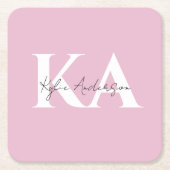 Modern roze gepersonaliseerde monogram naam - kartonnen onderzetters (Voorkant)