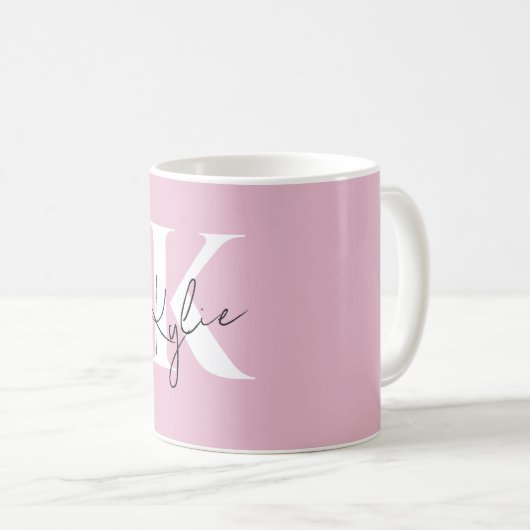 Modern roze gepersonaliseerde monogram naam - koffiemok (Voorkant rechts)