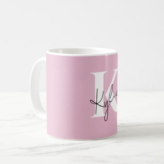 Modern roze gepersonaliseerde monogram naam - koffiemok (Voorkant links)