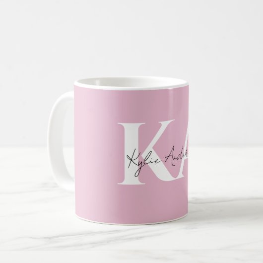 Modern roze gepersonaliseerde monogram naam - koffiemok (Voorkant links)