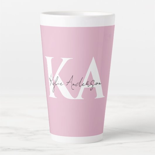 Modern roze gepersonaliseerde monogram naam - latte mok (Voorkant)