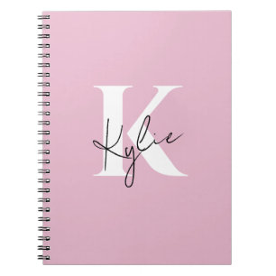 Modern roze gepersonaliseerde monogram naam - notitieboek