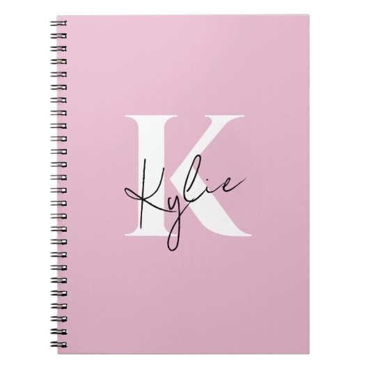 Modern roze gepersonaliseerde monogram naam - notitieboek (Voorkant)