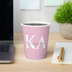 Modern roze gepersonaliseerde monogram naam - papieren bekers