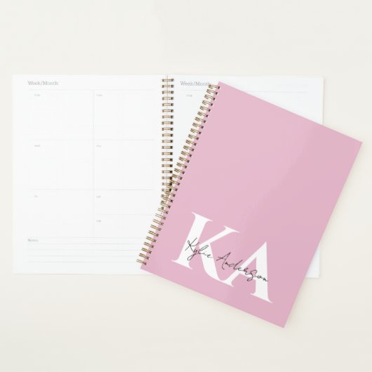 Modern roze gepersonaliseerde monogram naam - planner (Display)