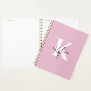 Modern roze gepersonaliseerde monogram naam - planner