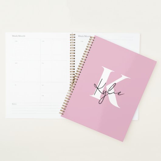Modern roze gepersonaliseerde monogram naam - planner (Display)