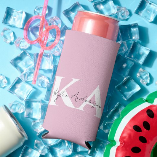 Modern roze gepersonaliseerde monogram naam - seltzer blikjeskoeler (Insitu Zomer)