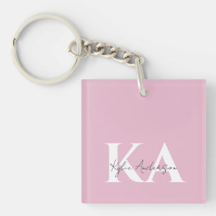 Modern roze gepersonaliseerde monogram naam - sleutelhanger