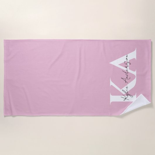 Modern roze gepersonaliseerde monogram naam - strandlaken (Voorkant)