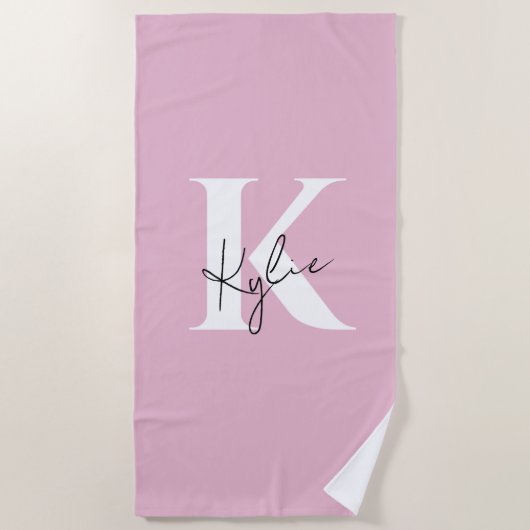 Modern roze gepersonaliseerde monogram naam - strandlaken (Voorkant)