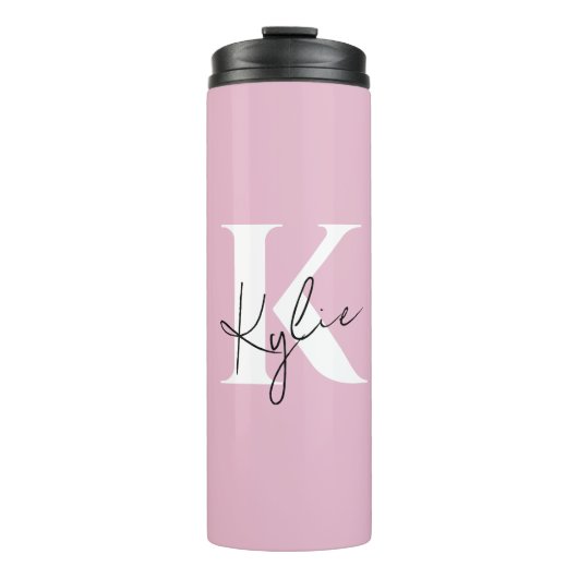 Modern roze gepersonaliseerde monogram naam - thermosbeker (Voorkant)