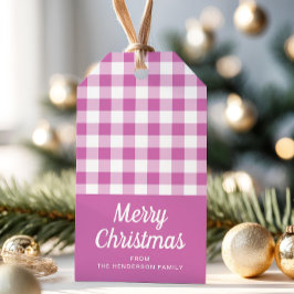 Modern roze geplakt vrolijk kerstfeest cadeaulabel