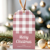Modern roze geplakt vrolijk kerstfeest cadeaulabel